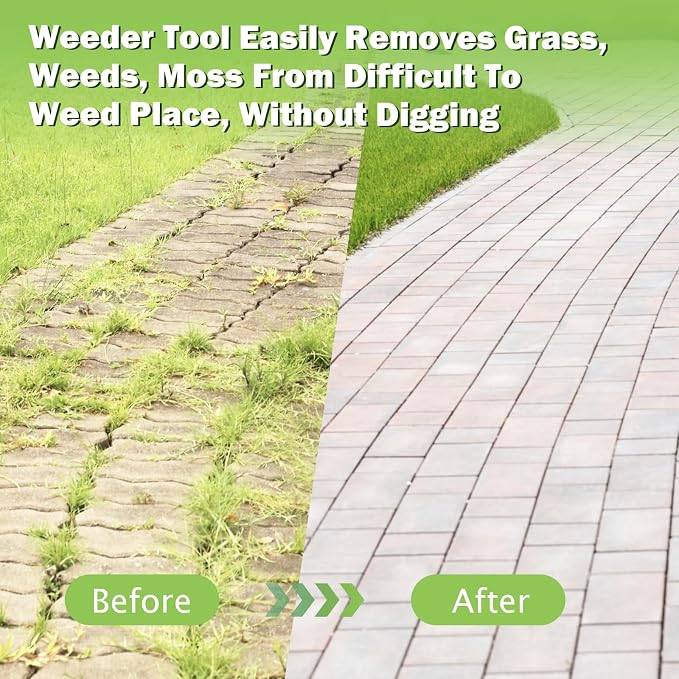 Crack Weeder Tool with Long Handle - 2 in 1 Weed Crack Remover Tool Gardening, 60" Manual Crevice Weeding Tools L-Shape Weed Puller for Sidewalk Driveway Paver Patio Yard Garden