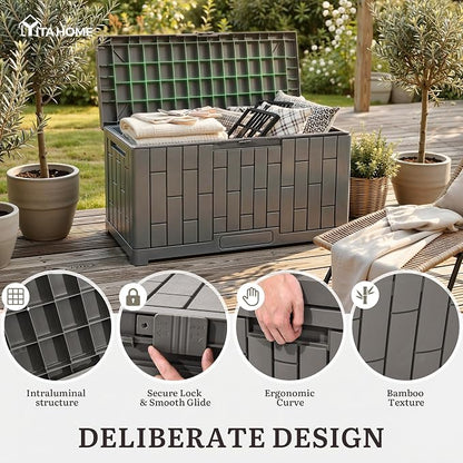 YITAHOME 60 Gallon Resin Deck Box | Weather Resistant Outdoor Rattan Storage Box with Slide-Locking Lid, Lockable Indoor Outdoor Storage for Supplies