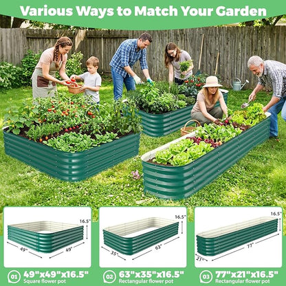 Green Painted Galvanized Raised Garden Bed, Garden Planter Bed Outdoor, Heavy Duty Rustproof Steel Raised Bed Kit for Gardening Vegetables Fruits Flowers Grow (Green, 4x4x1.5ft)
