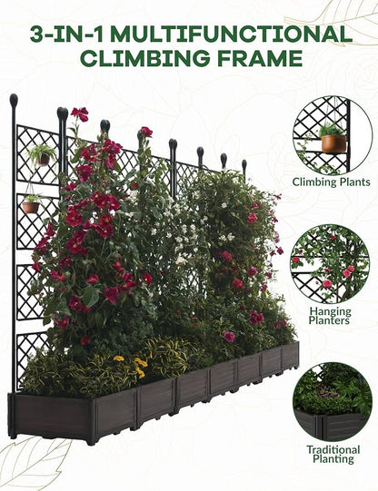 7PCS Planter Box WithTrellis,Planter Box for Climbing Plants/Vines,116x63In Garden Trellis,for Vegetables Flower, Planter Box for Backyard Patio Balcony