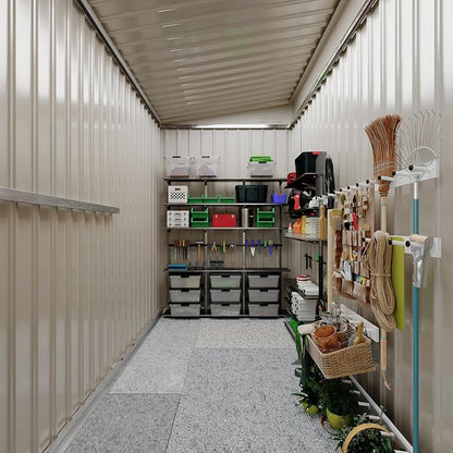 4×8 ft Lean to Storage Shed, Heavy-Duty Outdoor Metal Storage Shed, Garden Tool Metal StorageHouse W/Lockable Door and 2 Air Vents