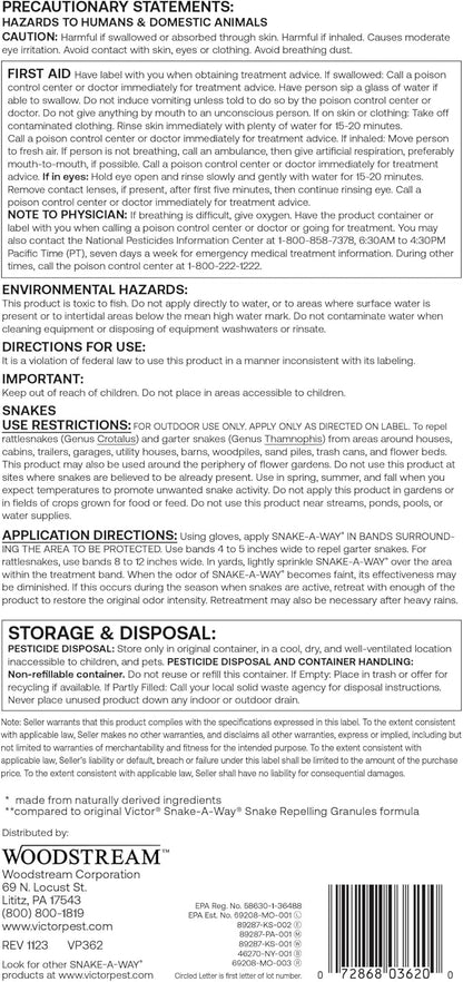 Victor Snake-A-Way Outdoor Snake Repelling Granules for Yard, 28 lb Bucket | Covers up to 3.5 Acres, Poisonous & Non-Poisonous Snake Repellent for Yard, Snake Deterrent for Lawn, Garden, EPA-Registered