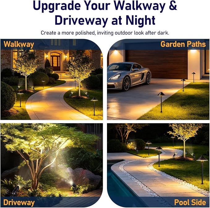12-Light Low Voltage Landscape Lighting System, 8 Pathway Lights & 4 Spotlights, 60W 24V ETL Controller, Plug-and-Play, IP65 Waterproof, Remote & Timer, 3000K Warm White, 127FT for Path Garden