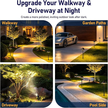 12-Light Low Voltage Landscape Lighting System, 8 Pathway Lights & 4 Spotlights, 60W 24V ETL Controller, Plug-and-Play, IP65 Waterproof, Remote & Timer, 3000K Warm White, 127FT for Path Garden