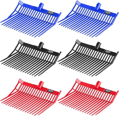 VEVOR 6PCS Manure Fork Replacement Head, 18 Angled Tines Horse Manure Fork Head, Durable Plastic Pitchfork Heads, Horse Mulch Rake for Picking up Stable Stall Muck Grass Hay Cleaning Farm Work