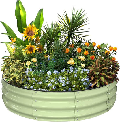 Kesfitt Round Raised Garden Bed, 4x4x1 FT Galvanized Steel Metal Garden Bed, Open-Bottom Design, 12-Inch Deep Outdoor Raised Garden Bed for Vegetables & Herbs, Fruit Green