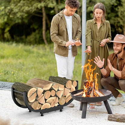 Firewood Rack Outdoor, 29 inch, Indoor Firewood Storage Holder, Log Holders for Firewood, Black