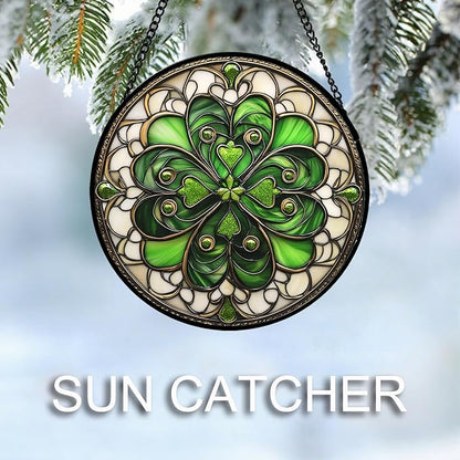 DASTOLL Stained Glass Window Hanging St. Ripak Festival Green Lucky Clover 6.3" - Suncatcher Door Garden Sun Catcher Ireland Decor Mother's Day for Mom Woman Her Men Sisters