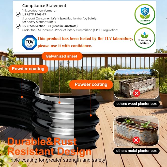 Rakukiri Raised Garden Bed Outdoor, GRS Certified Recycled Metal Planter Box 2 Sets, 4FT Galvanized Oval Herb Garden Kit, Bottomless Large Garden Beds for Vegetables Flowers, Rust-Resistant Black