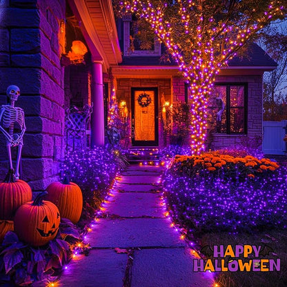 JMEXSUSS 2 Pack Solar Halloween Lights, 600LED 206.7FT, Orange and Purple | Halloween Lights Outdoor Waterproof, 8 Modes Solar String Lights for Outside Patio Yard Tree Halloween Decorations