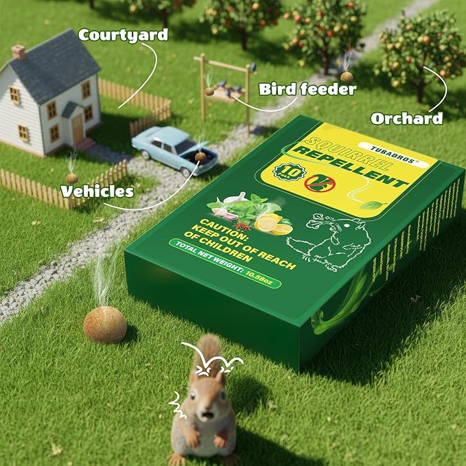 10 Pack Squirrel Repellent, Peppermint Oil to Repel Squirrel, Squirrel Repellent for Cars, Plants Garden, Outdoor Use, Keep Squirrels Away from Gardens, Flower Beds and Farm