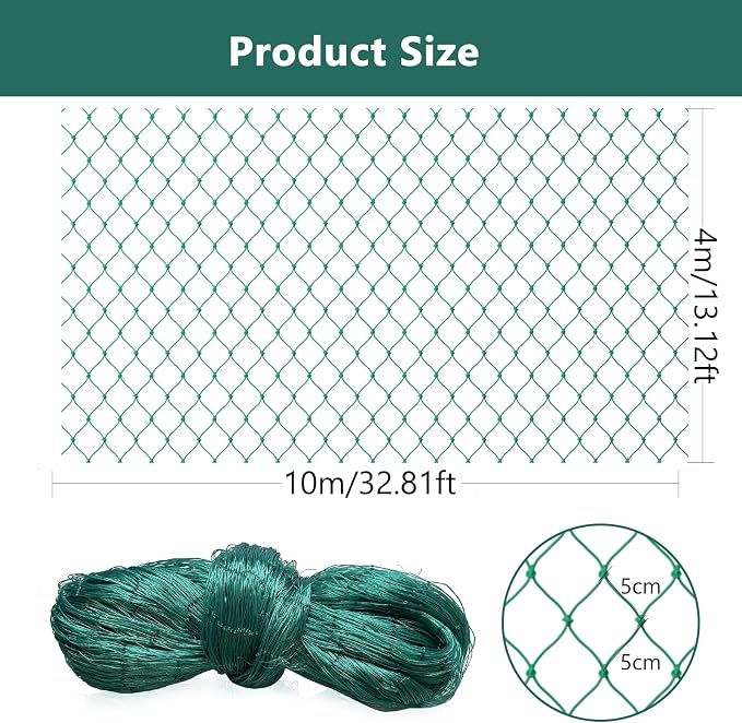 Bird Netting for Chicken Coop, Poultry Netting Over Chicken Run & Chicken Pen, Heavy Duty Nylon Nettings Reusable, UV-Resistant, Garden Netting Aviary Net Fruit Tree Nettings