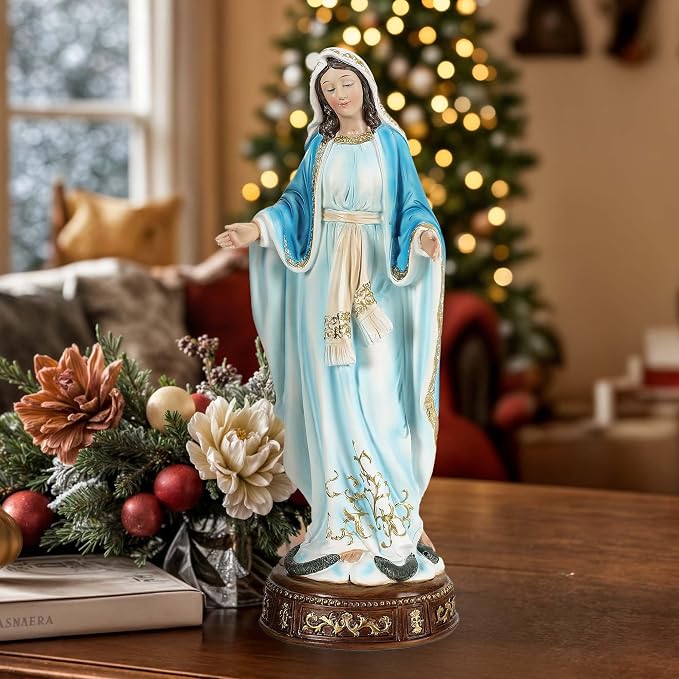 12" H Virgin Mary Staue Catholic, Blessed Mother Mary Statue, Our Lady of Grace Nativity Figurines Church Altar Home Holiday Decor, Inspiring Christmas Decor or Gift for Peace & Love