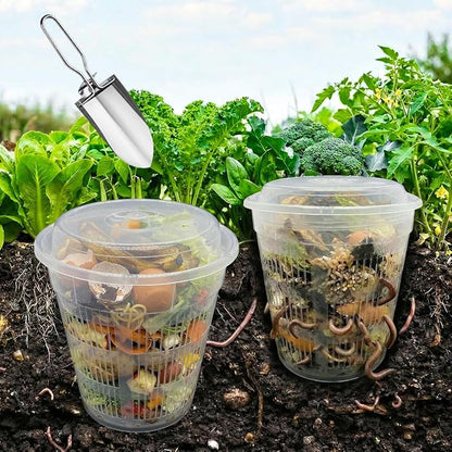 In Ground Composter, 3-Pack Worm Composter 7.5x5.1x6.9IN Outdoor Worm Compost Bin with Holes & Lid for Garden Beds Home Use Backyard Vermicomposting Bin Worm Farm Kit for Beginners Starter