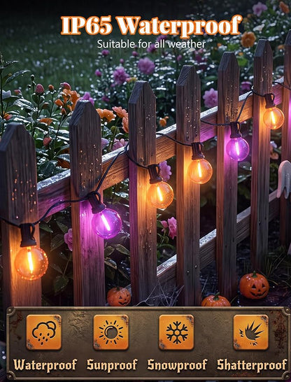 25 LED Outdoor String Lights, 25Ft Halloween Decoration Lights | Shatterproof Orange Purple G40 Bulbs, Connectable, Plug in, UL Certified, Hanging Halloween Lights for Home Decor Patio