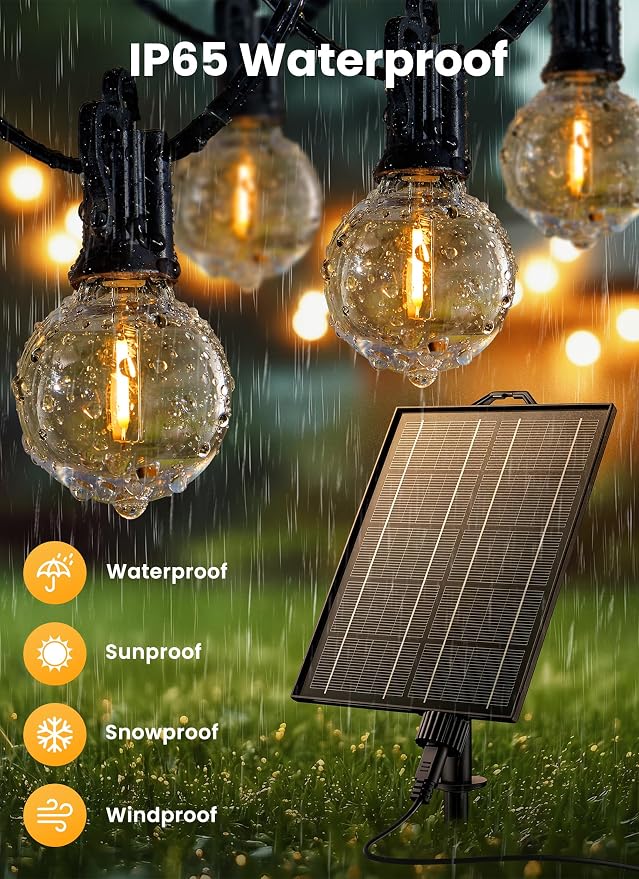 Brightown 75FT 36LED Solar String Lights Outdoor with Remote & USB Port, Shatterproof Bulbs, Dimmable & Timable, 3 Modes, Patio Lights with Mount Clips for Backyard Garden Decor - Last for 36+Hrs