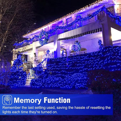 2 Pack Christmas Lights Outdoor, Total 200FT 600 LED Christmas Tree Lights Indoor Waterproof, 8 Modes Plug In Connectable String Lights for Outside Patio Garden Party Holiday Decorations, Blue
