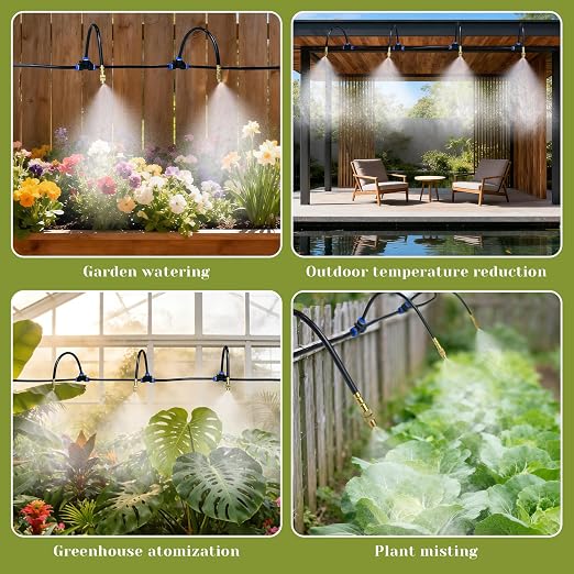 Drip Irrigation System,100 Ft Quick-Connect Garden Sprinkler Kit with 16pcs 360° Adjustable Nozzles for Garden, Lawn, Greenhouse, Raised Beds & Outdoor Plants