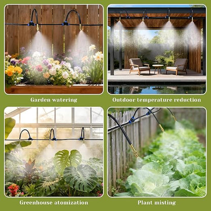Drip Irrigation System,100 Ft Quick-Connect Garden Sprinkler Kit with 16pcs 360° Adjustable Nozzles for Garden, Lawn, Greenhouse, Raised Beds & Outdoor Plants