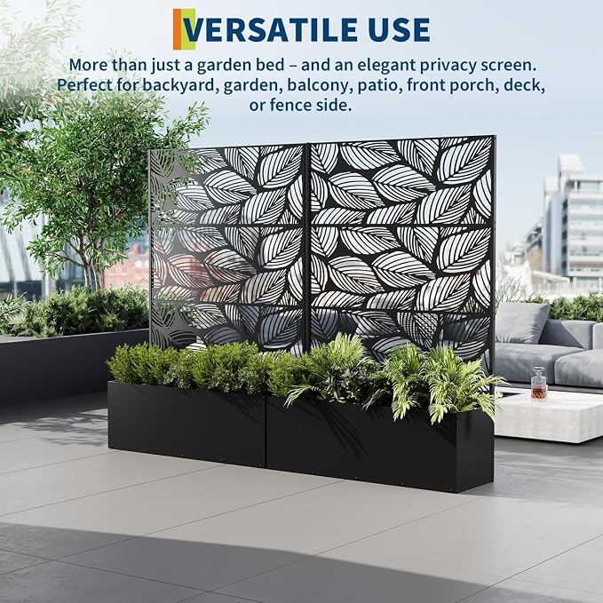 GarveeLife Metal Planter Box with Trellis, 71"x47"x16" Raised Garden Bed for Climbing Plants, Vegetables, Vines, Privacy Planters for Patio with Drainage Holes, 15.7" Deep Planting Bed