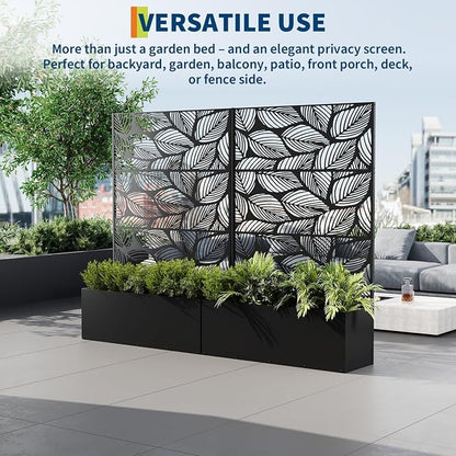 GarveeLife Metal Planter Box with Trellis, 71"x47"x16" Raised Garden Bed for Climbing Plants, Vegetables, Vines, Privacy Planters for Patio with Drainage Holes, 15.7" Deep Planting Bed