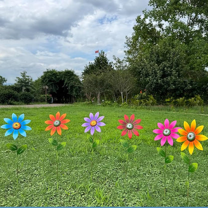 Metal Flower Garden Stakes Outdoor – Decorative Daisy Yard Flower with Shaking Head Stakes for Lawn, Patio, Flower Bed & Walkway – Weatherproof Metal Garden Decor for Spring & Summer