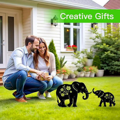 WACLSTDAY Elephant Metal Garden Stakes Decorative, Gifts for Women/Men/Elephant Lovers, Black Silhouette Statues Summer Outdoor Decorations for Garden, Yard, Lawn, Pathway,Patio,Outside