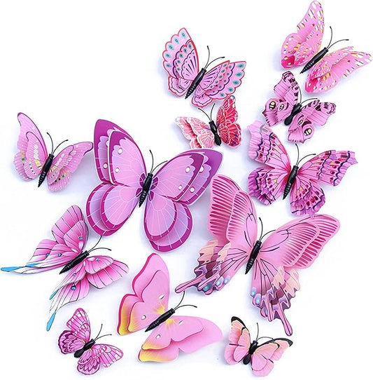OPSEAM Butterfly Wall Decor 72 PCS, 3D Butterflies Stickers for Party Decorations with Magnets(Pink, 72)