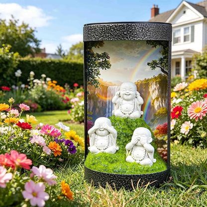 See No Evil Hear No Evil Speak No Evil Buddha Statue Solar Landscape Light,Color-Changing LED Light,Waterproof,Outdoor Garden Decoration,Automatic Light-Sensing Design,Zen-Themed