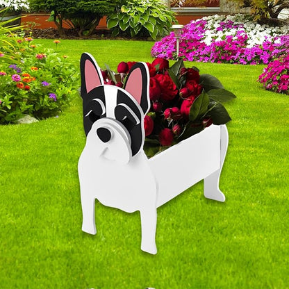 White French Bulldog Dog Planter Pots, 9.45 x 6.3 x 13.35 Inches | Dog Flower Pot, Cute Animal Shaped Plant Pot, Gifts for Women & Pet Lovers, Indoor Outdoor Garden Home Office Decor