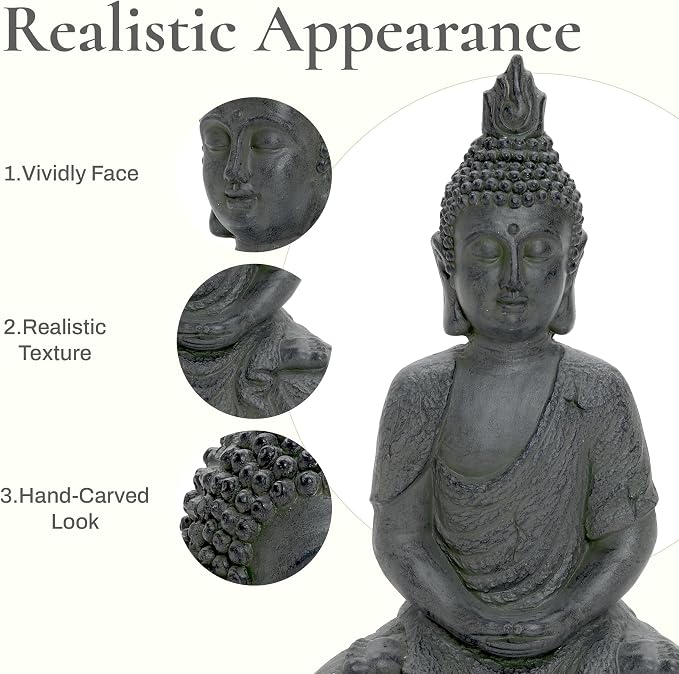 LuxenHome Large Buddha Statue, 22" Meditating Buddhas Garden Statue | Fiber Stone Large Buddha Statue for Outdoor and Indoor Use, Zen Buddha Garden Sculpture for Patio, Backyard, or Deck