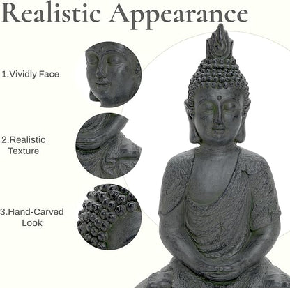 LuxenHome Large Buddha Statue, 22" Meditating Buddhas Garden Statue | Fiber Stone Large Buddha Statue for Outdoor and Indoor Use, Zen Buddha Garden Sculpture for Patio, Backyard, or Deck