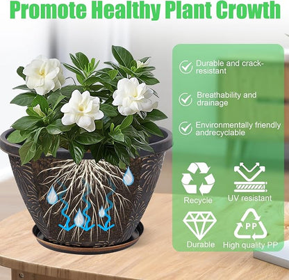 Nooulap 6 Pack 8 Inch Plant Pot, Flower Pots for Indoor Outdoor, Durable Decorative Planters for House Garden Plants Herbs Flowers Succulents, Antique Gold Firework Embossed Design