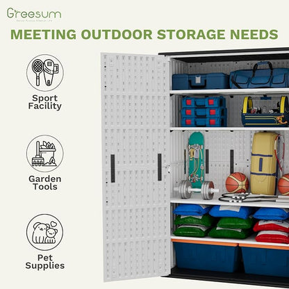 Greesum Outdoor Storage Cabinet, 50 CUFT Deck Box Without Shelves, Waterproof Plastic Storage Shed for Patio Cushions, Gardening Tools, Lockable and Sidehandles, UV Resistant, White
