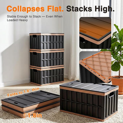 Citylife 64L Collapsible Storage Bins with Lids Plastic Storage Containers for Organizing Stackable Storage BoxLarge Heavy Duty Utility Crates, 4 Packs