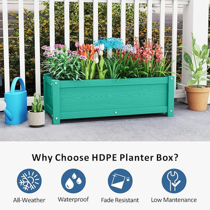 HDPE Raised Planter Box Outdoor, Rot-Resistant and Non-Cracking, Small Raised Beds for Gardening 29.5 * 14.4 * 9.8 in for Yard, Lawn, Rectangle with Drainage Holes, Aruba Blue
