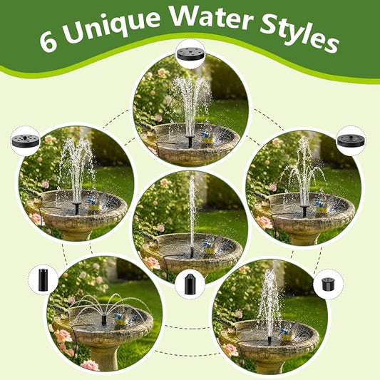 12W Solar Fountain Pump, Solar Powered Water Pump with 6 Nozzles & 3.28FT DIY Water Hose, Solar Water Fountain for Outdoor Garden Bird Bath Pond Water Feature
