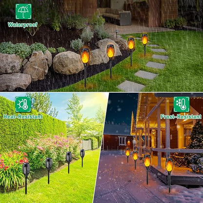 IkeeRuic Solar Torch Light with Flickering Flame for Halloween Decorations | Solar Lights Outdoor for Halloween Decor, Waterproof Solar Garden Lights, Flame Torches for Outside Garden Patio Pathway Yard