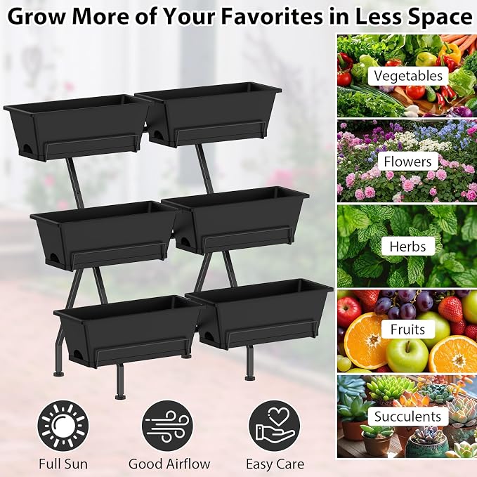 Sunexinlo Vertical Garden Planter Freestanding Raised Bed for Herbs Flowers Vegetables, Indoor Outdoor for Patio Balcony Deck