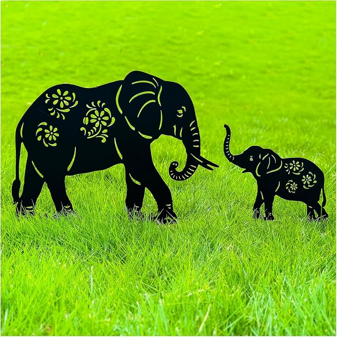 TIGGSY Elephant Metal Decorative Garden Stakes Elephant Gifts for Women/Men Elephant Lovers Gifts Silhouette Statues for Yard Art, Outside, Patio, Outdoor Decor, Garden Decorations, Lawn Ornament