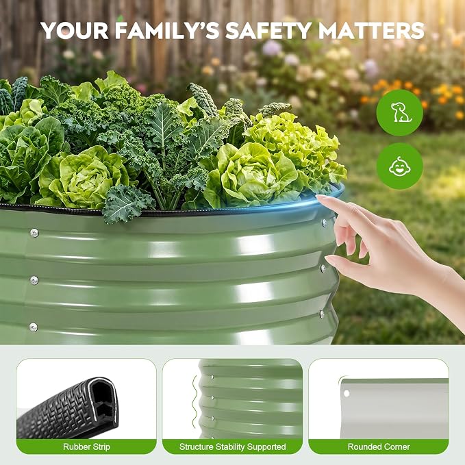 2 Pack Raised Planter Beds for Outdoor Gardening, 17" Tall 4 in 1 5x2ft Galvanized Raised Garden Bed for Deep Root Vegetables Flowers Herbs - Olive Green
