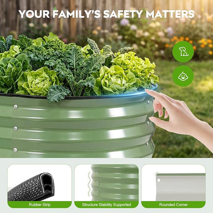 2 Pack Galvanized Raised Garden Bed 8x2 ft, 17" Tall Oval Metal Planter for Outdoors, 9 in 1 Modular Large Garden Bed Kits for Outdoor Vegetable Flowers - Olive Green