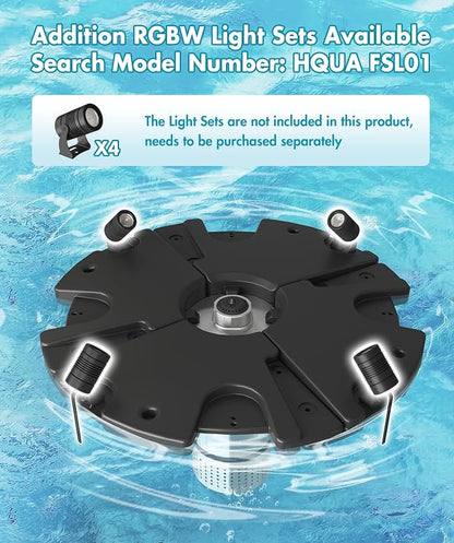 FS01 110V, 1 HP, Large Pond Floating Fountain, Oil Free Pump 13000 GPH with 100’ Cord, Two Spray Patterns Included