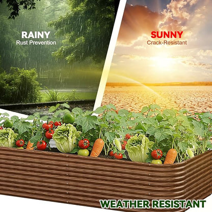 2 Pack Tall 8x4FT Brown Corrugated Galvanized Steel Raised Garden Bed Outdoor, Metal Above Ground Garden Bed for Vegetables and Flowers, Raised Beds for Gardening