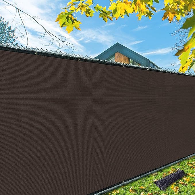iCover 8x50ft Privacy Screen Fence, Outdoor Fencing Panels, Garden Windscreen Mesh Shade Sail Net Barrier, Include Reinforced Bindings and Brass Grommets Cable Zip Ties, Brown
