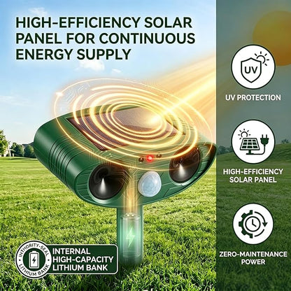 4 Pack Solar Ultrasonic Animal Repellent Outdoor Deer Repellent Devices Squirrel Cat Deterrent with Motion Sensor Waterproof Rabbit Repellent Raccoon Fortress Pro for Plants Garden Yard