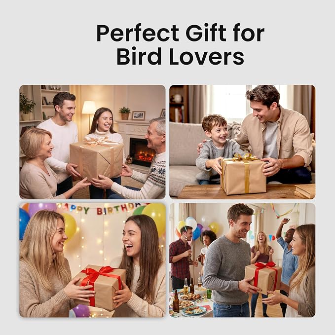 HEAPETS Bird Feeder with Camera Solar Powered, 3K HD Video, AI Bird Recognition, Auto Capture with Instant Notifications, IP65 Weatherproof, Gifts for Seniors Bird Watchers, Brown