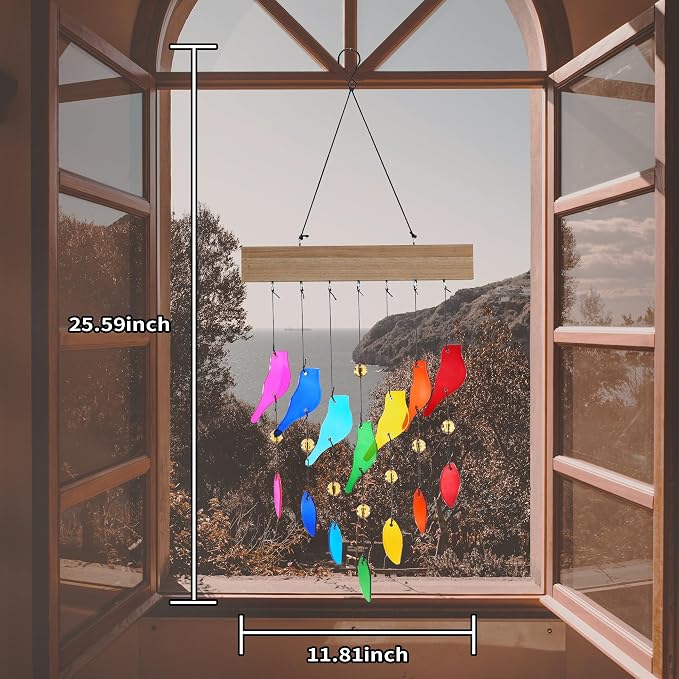 Solar Wind Chimes Outdoor with Glass and Copper (Glass Leaf 3) | Solar Powered, Garden Decor, Patio Decor, Glass and Copper, Outdoor Use