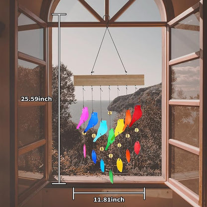 Solar Wind Chimes Outdoor with Glass and Copper (Glass Leaf 3) | Solar Powered, Garden Decor, Patio Decor, Glass and Copper, Outdoor Use
