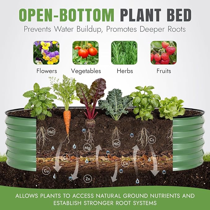 INNO STAGE 3Pcs Galvanized Raised Garden Bed Kit, Outdoor Metal Raised Garden Beds for Vegetables, Rust-Resistant & Easy Assembly, 4x2x1ft Oval Raised beds for Gardening, Flowers, Herbs (Olivergreen)